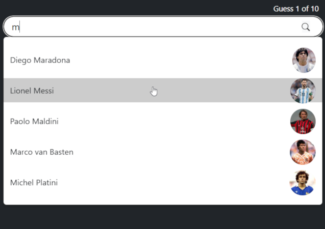 Type a footballer name
