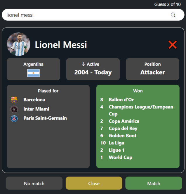 Click on your chosen footballer